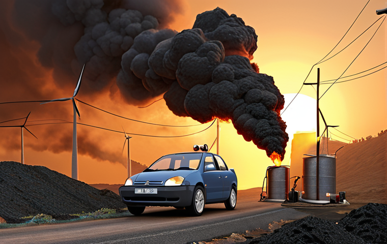 **Image Prompt for Fossil Fuel Combustion**: 
   "An illustration depicting the burning of fossil fuels, showing coal, oil, and natural gas being used in everyday activities like driving cars, generating electricity, and heating homes. Include emissions of carbon dioxide and methane rising into the atmosphere, with a backdrop of a warming planet."