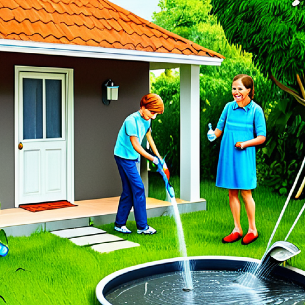 Water Conservation at Home**

"A family-friendly illustration showing a house with several water conservation activities: someone turning off the tap while brushing teeth, using a watering can for plants, and collecting rainwater. Fully clothed people, modest attire. Bright, cheerful colors. Safe for work, appropriate content, perfect anatomy, natural proportions, professional illustration."

**