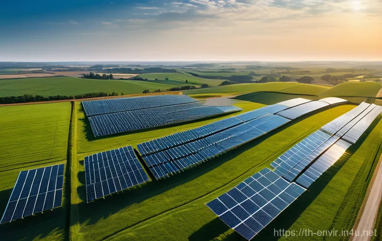 환경 기술 혁신 - **Prompt:** A breathtaking, expansive landscape showcasing the future of clean energy. In the foregr...