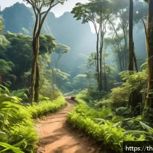 생물 다양성 보존 전략 - A vibrant tropical forest scene in Thailand showcasing an expansive national park with diverse nativ...