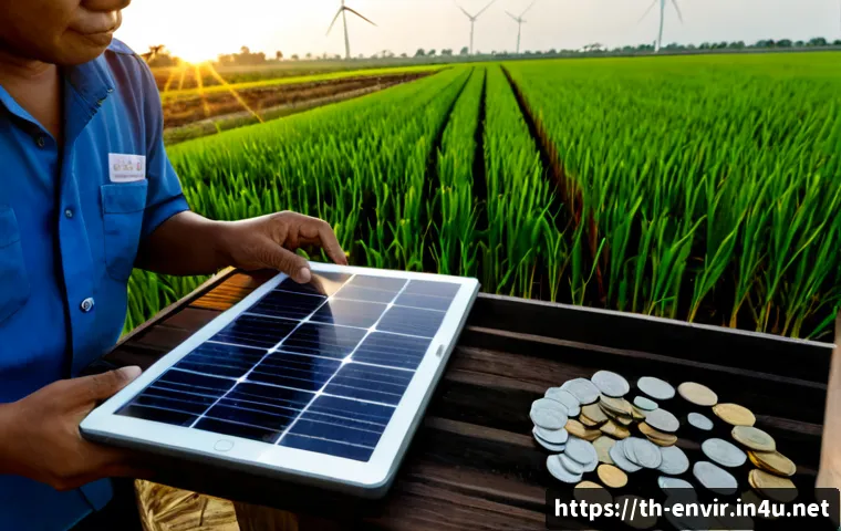 Home 17 환경 경제학 - Photorealistic environmental economics scene in Thailand, a Thai economist and a local farmer review...